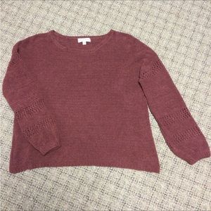 Knox Rose Mauve Burgundy Long Sleeve Crew Neck Sweater with Sleeve Design Size L